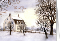 Thank You for Birthday Gift Winter in New England Watercolor Painting card