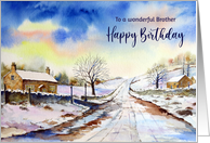 For Brother on Birthday Wintery Lane Watercolour Landscape Painting card