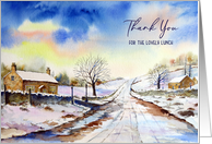 Thank You for The Lovely Lunch Wintery Lane Landscape Painting card