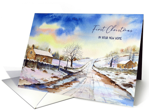 First Christmas in Your New Home Wintery Lane Landscape Painting card