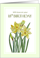 For 18th Birthday Watercolor Daffodils Botanical Floral Illustration card