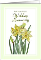 General Wedding Anniversary Watercolor Daffodil Botanical Painting card