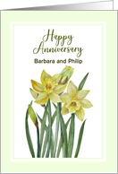For Barbara and Philip Anniversary Custom Watercolor Daffodil Painting card