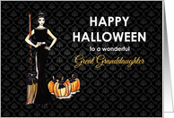 For Great Granddaughter on Halloween Lady Witch with Broom and Pumpkin card