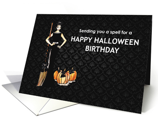 General Happy Halloween Birthday Lady Witch with Broom... (1788620)
