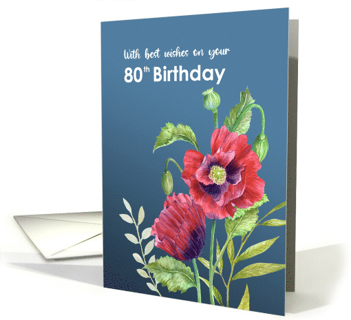 For 80th Birthday Red Poppies Watercolor Botanical Floral... (1793818)