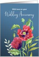 General Wedding Anniversary Red Poppies Watercolor Flower Painting card