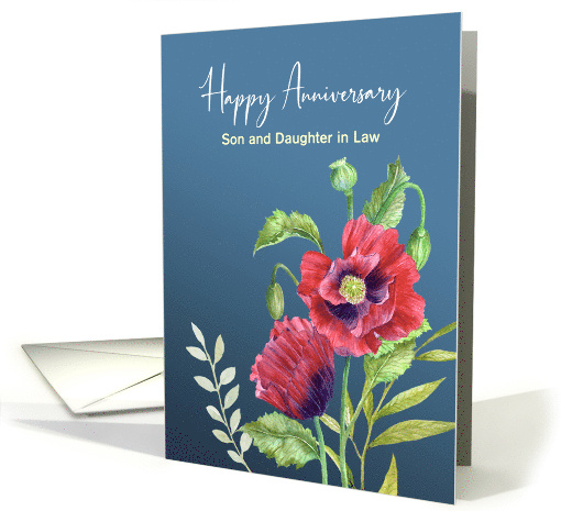 For Son and Daughter in Law on Anniversary Red Poppies Painting card