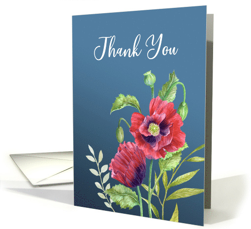 General Thank You Red Poppies Watercolor Botanical Flower... (1795464)