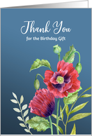 Thank You for Birthday Gift Red Poppies Watercolor Botanical Painting card