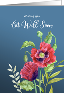 General Get Well Soon Red Poppies Watercolor Botanical Flower Painting card