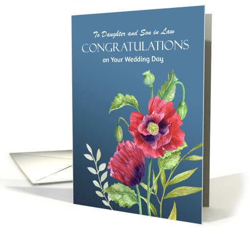 For Daughter and Son in Law on Wedding Day Red Poppies Painting card
