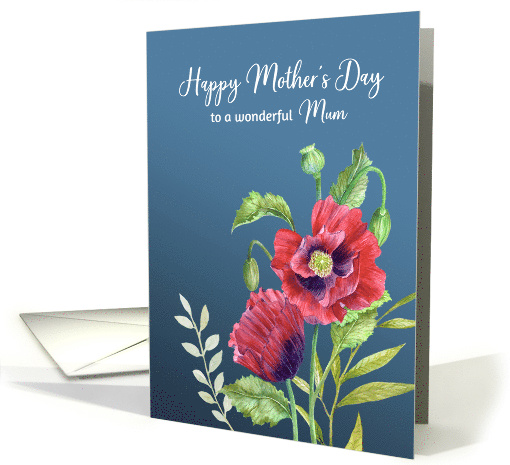 For Mum on Mothers Day Red Poppies Watercolor Flower Painting card