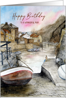 For Mum on Birthday Staithes England Landscape Watercolor Painting card