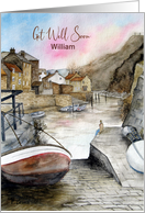 For William Custom Get Well Soon Staithes England Watercolour Painting card