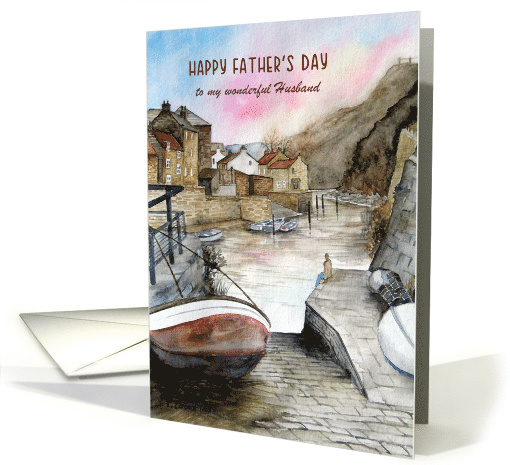 For Husband on Fathers Day Staithes England Watercolor Painting card