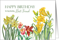 For Best Friend on Birthday Spring Flowers Watercolor Illustration card