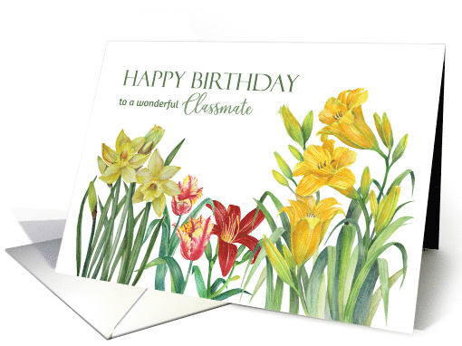 For Classmate on Birthday Spring Flowers Watercolor Illustration card