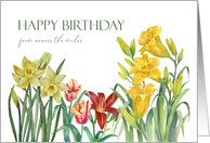 From Across the Miles on Birthday Spring Flowers Watercolor Painting card