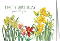 From All of Us on Birthday Wishes Spring Flowers Watercolor Painting card