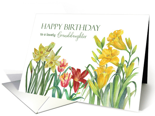 To Granddaughter on Birthday Spring Flowers Watercolor... (1815356)
