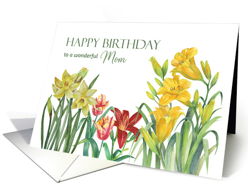To Mom on Birthday Spring Flowers Watercolor Illustration card
