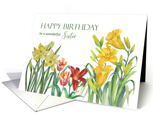 For Sister on Birthday Spring Flowers Watercolor Illustration card