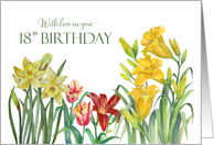 For 18th Birthday Spring Flowers Watercolor Floral Illustration card