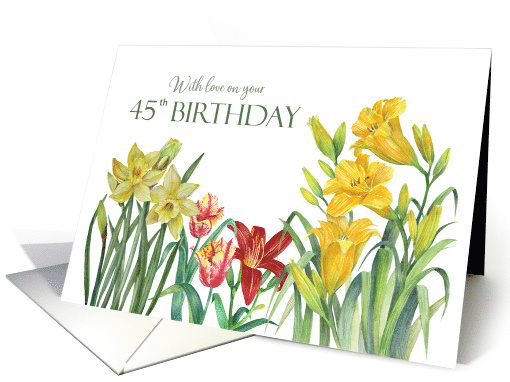 For 45th Birthday Spring Flowers Watercolor Floral Illustration card