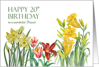 For Friend on 20th Birthday Spring Flowers Watercolor Painting card