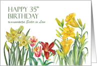 For Sister in Law on 35th Birthday Spring Flowers Watercolor Painting card