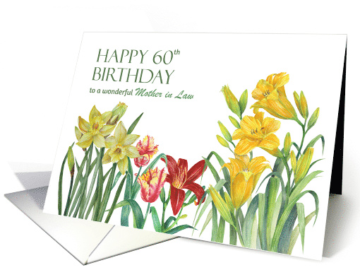 For Mother in Law on 60th Birthday Custom Spring Flowers Painting card