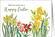 General Happy Easter Wishes Spring Flowers Watercolor Painting card