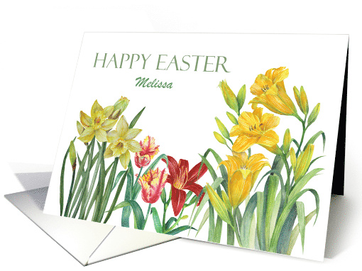 For Melissa on Easter Custom Spring Flowers Watercolor Painting card