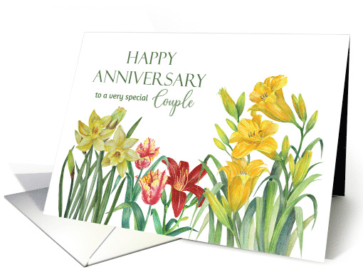 For Couple on Wedding Anniversary Spring Flowers Illustration card