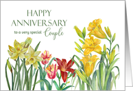 For Couple on Wedding Anniversary Spring Flowers Illustration card