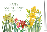 For Brother and Sister in Law on Wedding Anniversary Spring Flowers card
