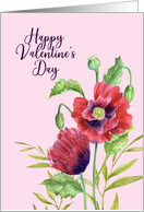 General Valentines Day Red Poppies Watercolor Flower Illustration card