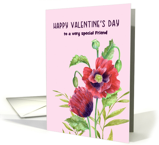 For Friend on Valentines Day Red Poppies Watercolor... (1820758)