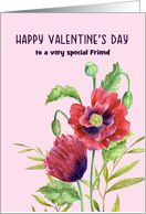 For Friend on Valentines Day Red Poppies Watercolor Flower Painting card