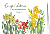 For Heather on Graduation Custom Spring Flowers Watercolor Painting card