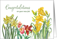 Congratulations on Your New Job Spring Flowers Watercolor Painting card