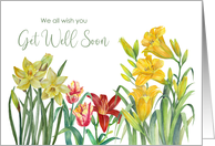 From All of Us Get Well Soon Spring Flowers Watercolor Painting card