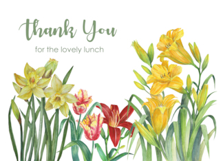 Thank You for The Lunch Spring Flowers Watercolor Floral Painting
