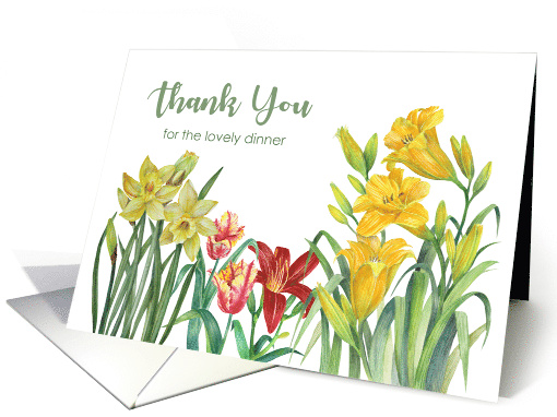Thank You for The Dinner Spring Flowers Watercolor Painting card