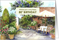 For 80th Birthday Terrace of Manor House Garden Watercolor Painting card