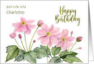 For Charlotte on Birthday Pink Japanese Anemone Watercolor Painting card