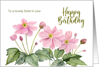 For Sister in Law on Birthday Pink Japanese Anemone Watercolor card
