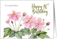 For Niece on 16th Birthday Custom Pink Japanese Anemone Watercolor card