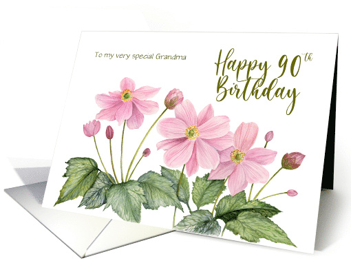 For Grandma on 90th Birthday Custom Japanese Anemone Watercolor card